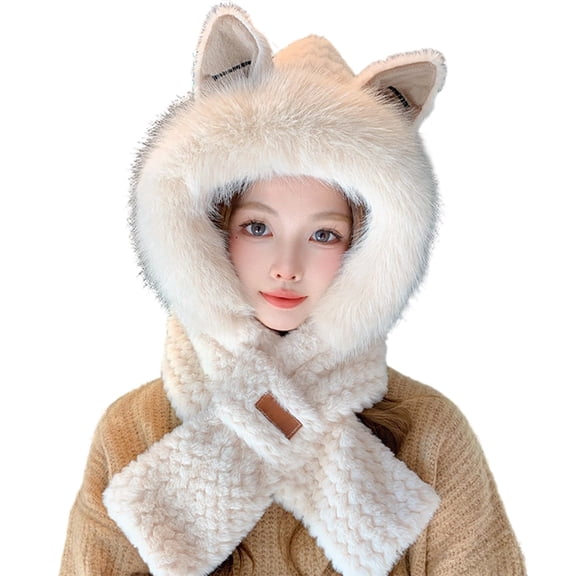 Winter Warm Hat with Integrated Scarf and Ear Design for Cold Weather
