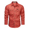 thumbnail image 3 of Men's Solid Color Long Sleeve Cargo Shirts Breathable Lightweight UPF 50 Sun Protection Button Down Lapel Collar Multi Pocket Tactical Tops, 3 of 6