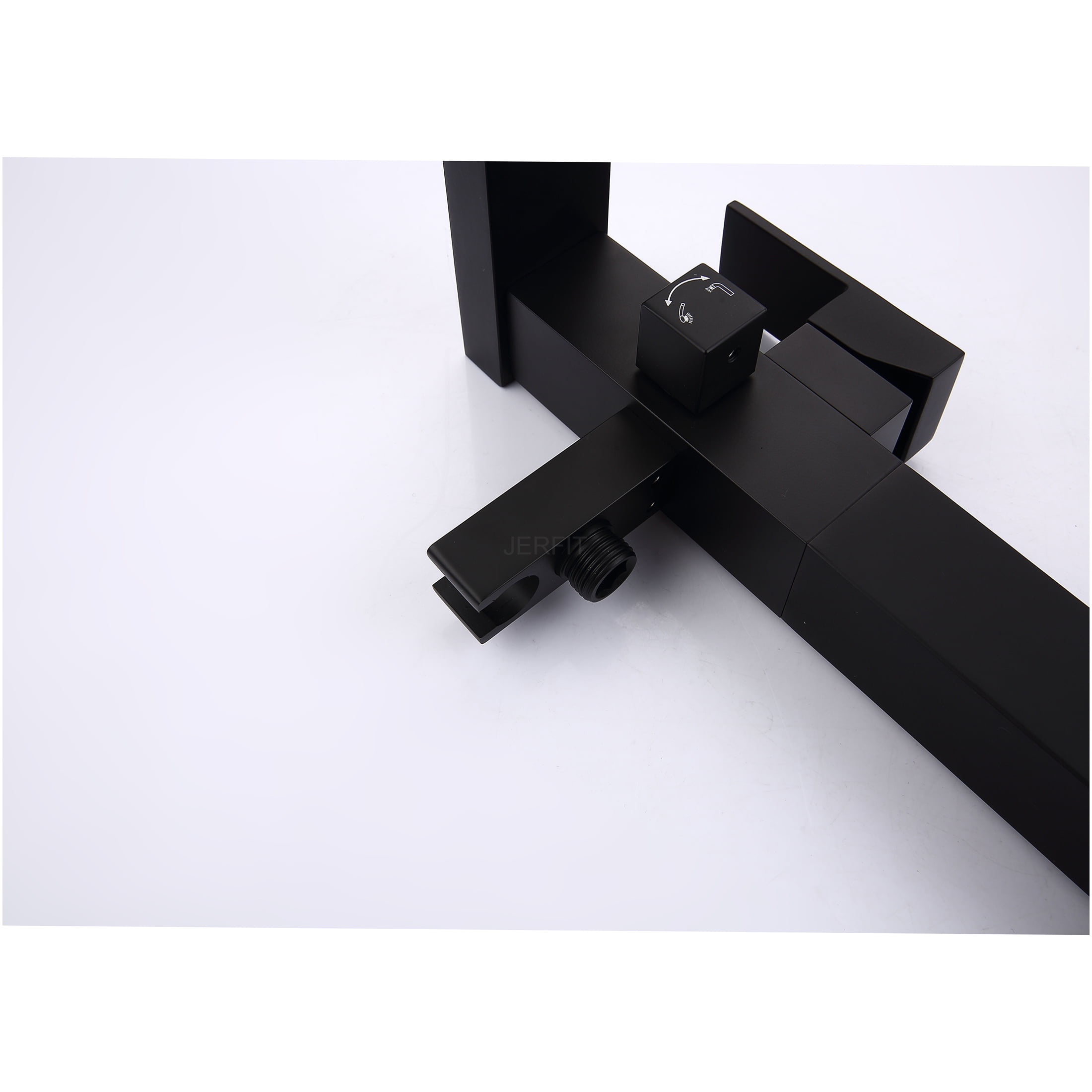 JERFIT Matte Black Freestanding Tub Filler with Hand Shower, Single Handle Floor Mount Waterfall Bathtub Faucet