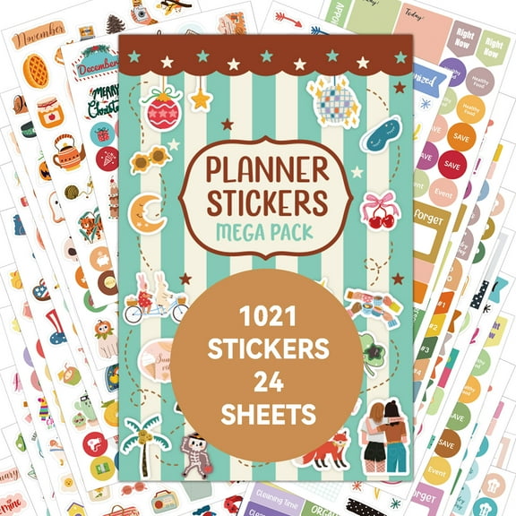 Planner Sticker Book 2025 - 24 Sheets 1021 Pcs Waterproof Decals for Bullet Journaling & Planning (5.5-8.3 Inch) | Perfect for Christmas Planning, New Year Resolutions