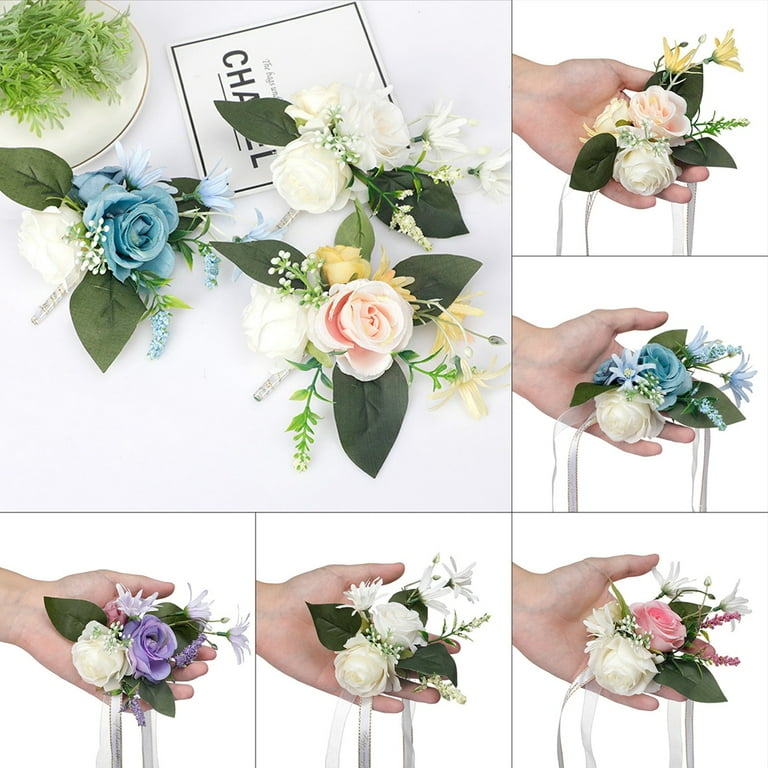 Corsage Bands Wristlet for Wedding - Wrist Corsages for Wedding(Set of  2),for Wedding Mother of Bride and Groom,Prom Flowers(6-Packs) 