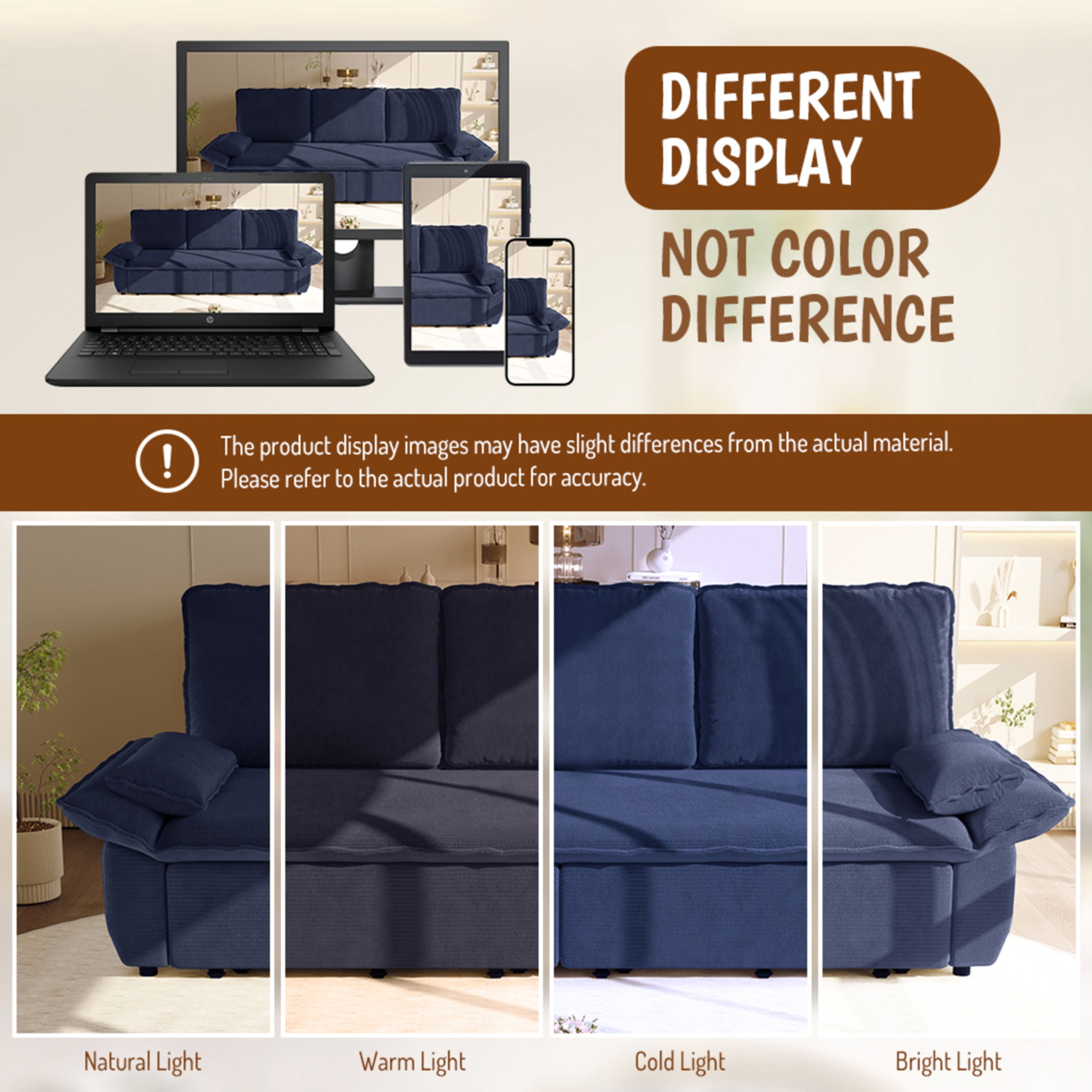 Noble House Genrix Corduroy Convertible Sleeper Sofa Bed, Multifunctional 3-in-1 Pull Out King Couch, Blue