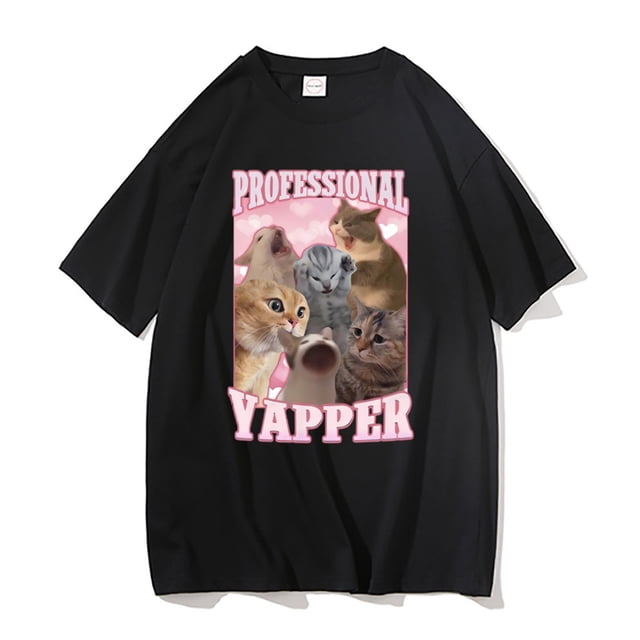 Camiseta divertida y profesional con estampado de gato Yapper para hombre y mujer, informal, holgada, de manga corta, bonita y kawaii, de gran tamaño