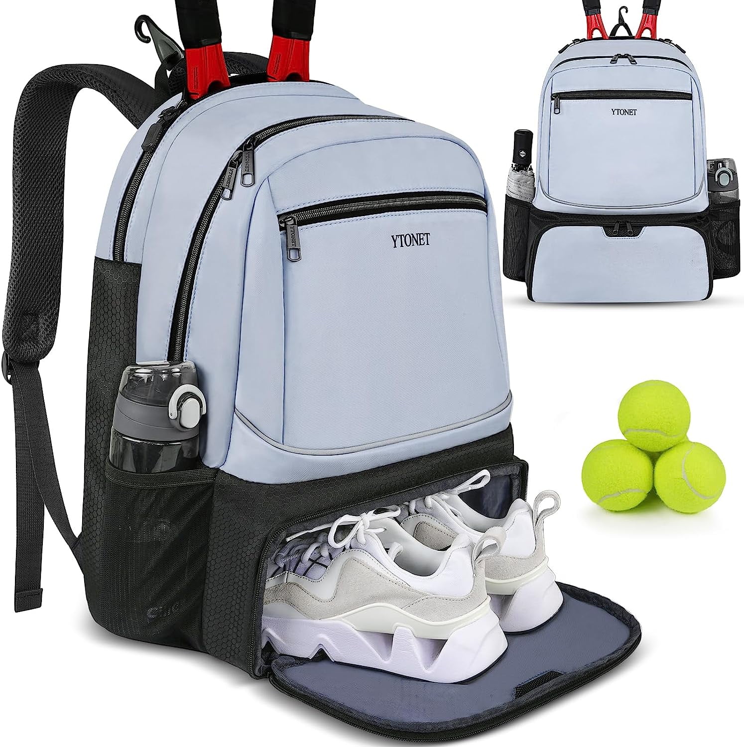 Gym Backpack for Men Women Travel Backpack with USB Charging Port Water Resistant Workout Gym Bag Lightweight Backpack, Tennis Bag Tennis Backpack for Women Men 2 Rackets