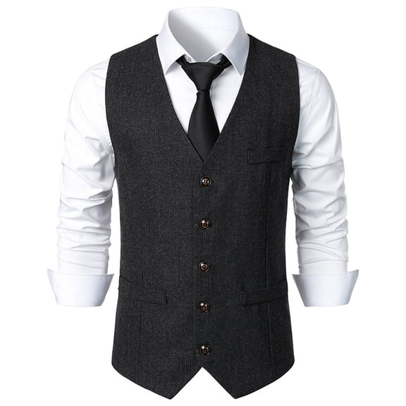 IROINNID Mens Suit Vest Formal Single Breasted Sleeveless Classic Waistcoat Button Dress Suit Vest,Dark Gray