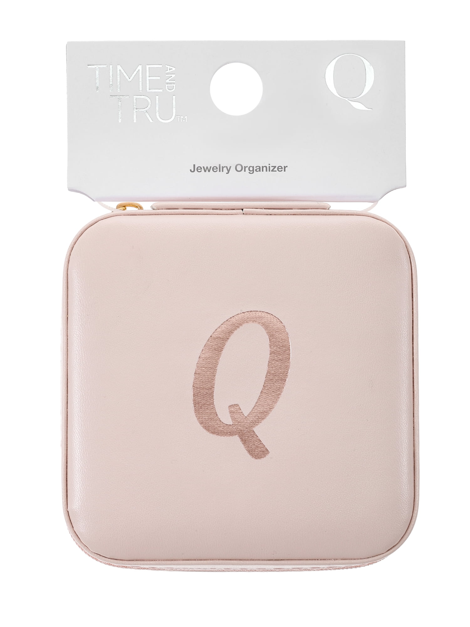 Time and Tru Zippered Jewelry Organizer, Blush, Letter Q