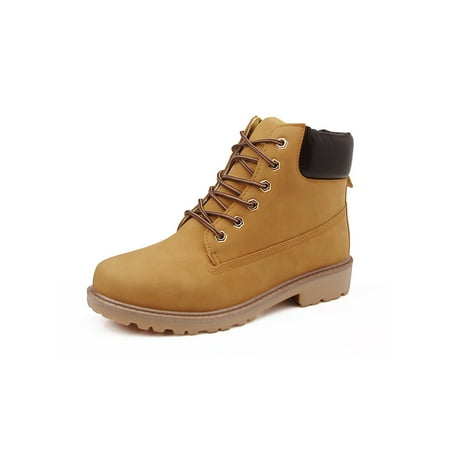 

Rockomi Women Men Ankle Booties Plush Lined Winter Boot Mid Calf Combat Boots Womens Mens Comfort Slip Resistant Warm Bootie Lightweight Lug Sole Shoes Yellow 5(W)
