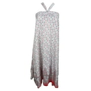 Mogul Vintage Silk Sari Wrap Skirt White Printed 2 Layer Reversible Beachwear Sarong Dress