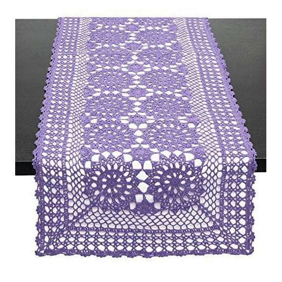 fennco styles handmade crochet lace cotton rectangular table runner (16"x72", purple)
