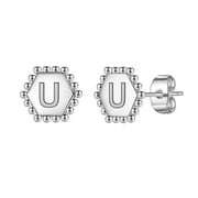IEFSHINY Initial Earrings For Girls Kids S925 Sterling Silver Post Gold Plated Hexagon Stud Earrings For Toddler Earrings Jewelry
