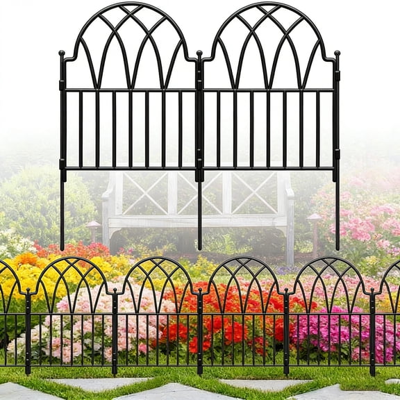 Y&M Garden Fence - 24 in(H) x 10.56ft(L) Arched Metal Fence Panel No Dig Fence, Ground Stake Animal Barrier Fence for Dog, Flower Bed Edging Wire Border Panel Fencing for Yard Patio Outdoor Decor