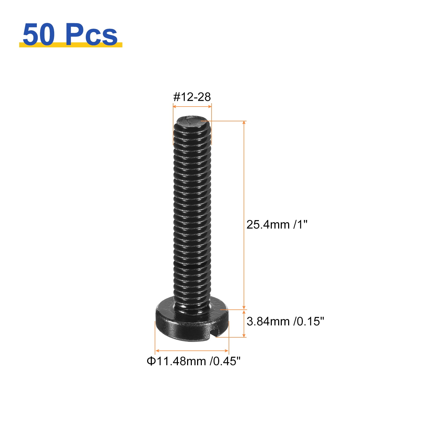 Uxcell Black Oxide Slotted Button Head Screws,50Pcs 12-28 x 1"  Carbon Steel Machine Screw for Furniture and Electrical Components Installation