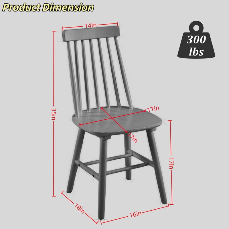 Solid Wood Dining Chairs Set of 4, Ergonomic Windsor Backrest Mid-Century Modern Armless Kitchen Side Chairs