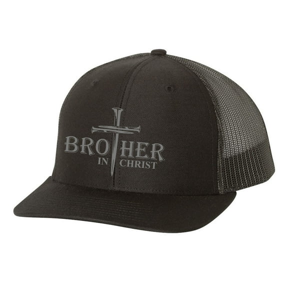 Christian Brother In Christ Cross Nails Mens Embroidered Mesh Back Trucker Hat, Black/Black