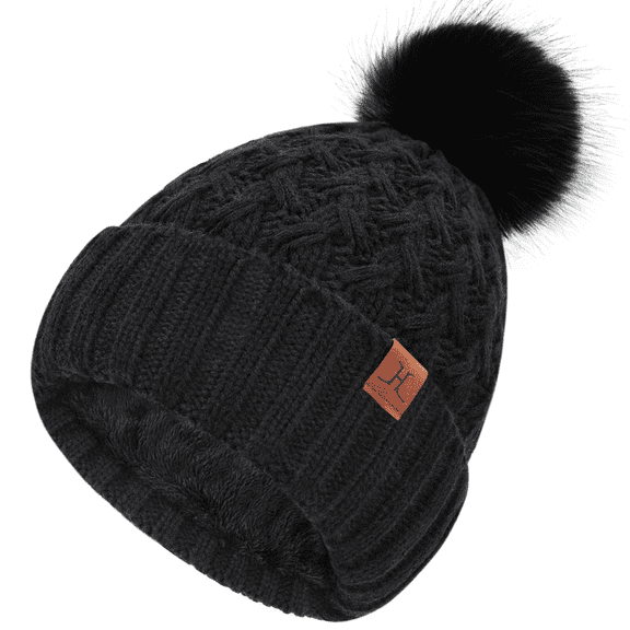 Winter Beanie Hats for Women with Fleece Lined Knitted Warm Womens Pom Pom Hat Chunky Cable Skull Cap Gifts
