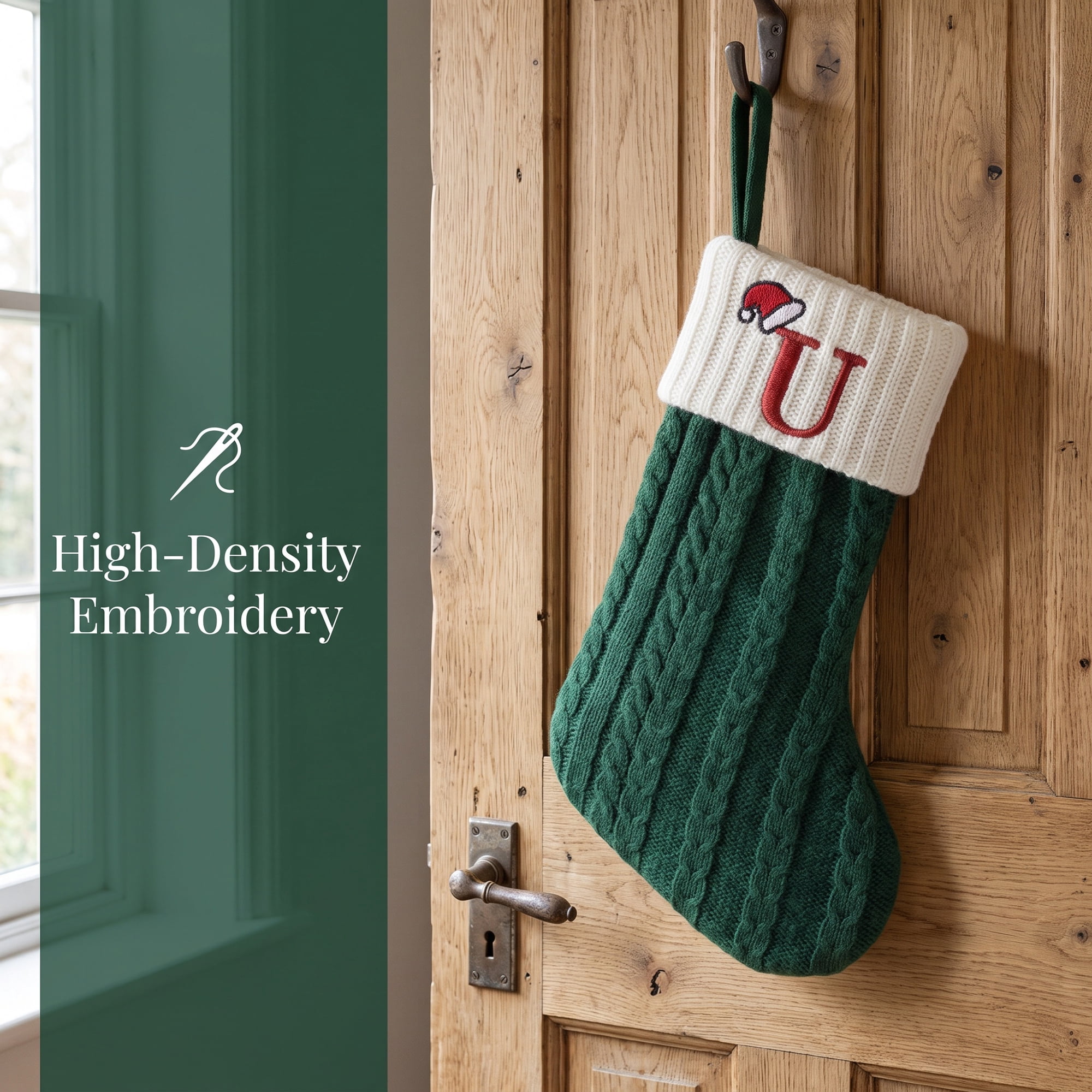 Unique Bargains Christmas Luxury Grand Hearth Accent Stocking Green Letter U 8"