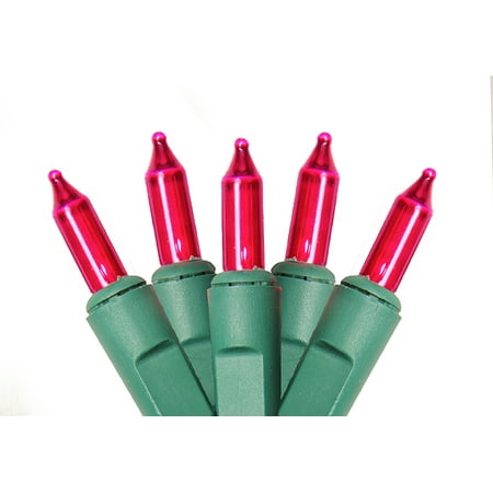 Set of 100 Super Bright Pink Mini Christmas Lights - Green Wire