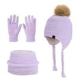 thumbnail image 2 of Kid Winter Hat with Ear Flaps Scarf Glove Set, Warm Lined Hat Gloves Knit Neck Warmer Set for 4-10 Years Girls Boys, 2 of 6