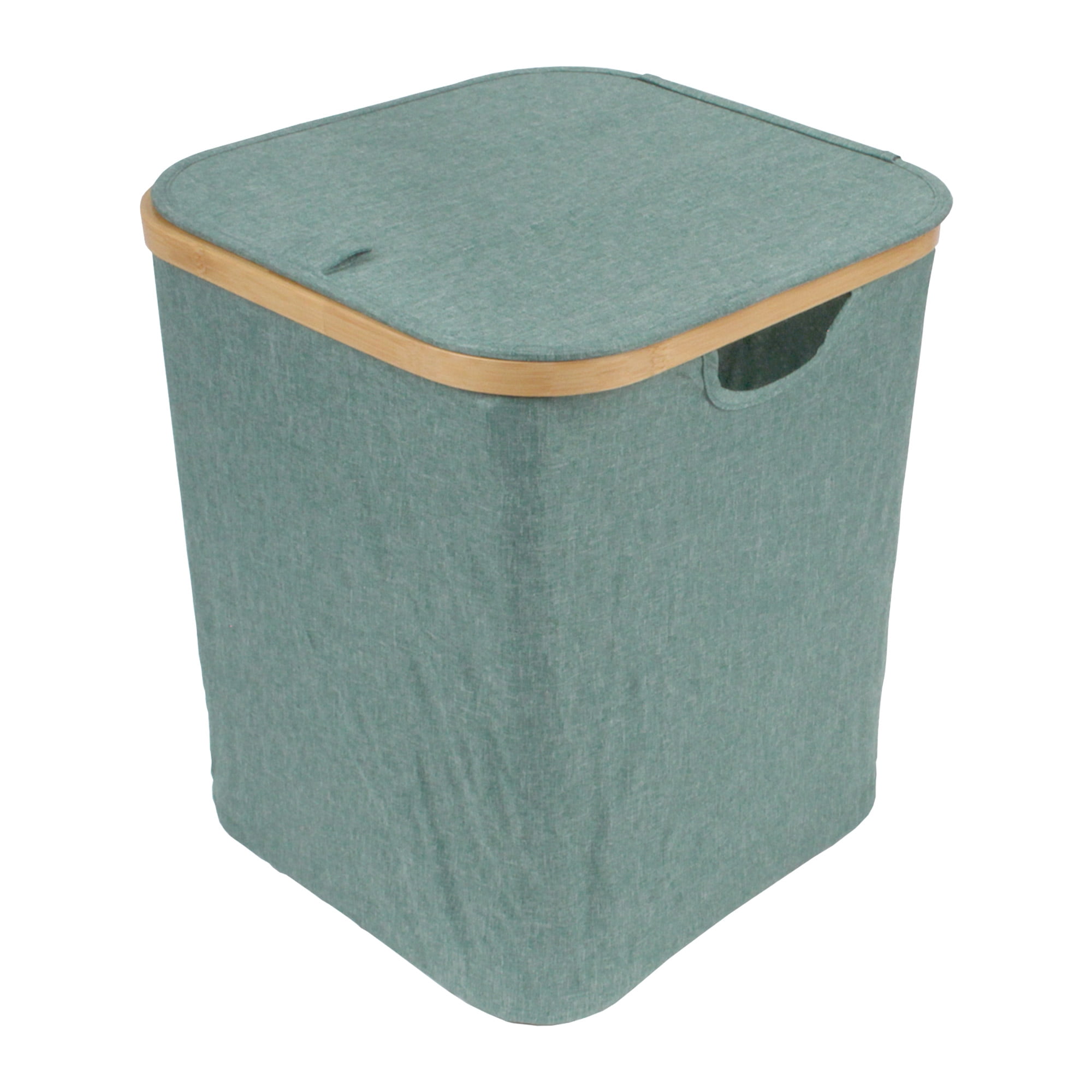 Foldable Bamboo Laundry Hamper with Lid - Decor Essentials for Any Room - Medium - Square - Green