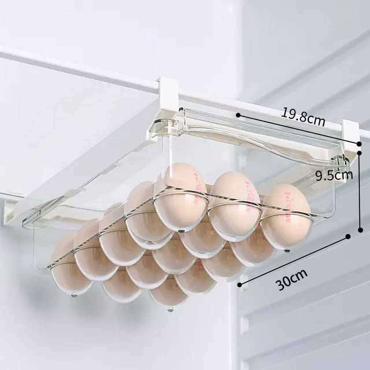 Transparent Pull Out PET Plastic Clear Refrigerator Fridge Drawer Storage Organizer Bin, Set Of Two - Clear And Egg Layout.