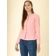thumbnail image 2 of Chaqueta de mezclilla con cuello redondo y botones de manga larga con volante recortado y peplum para mujer Rosa claro M, 2 of 6