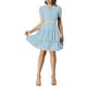 thumbnail image 2 of INSPIRE CHIC Vestido corto de doble capa con cuello atado, mangas fruncidas y cintura elástica en A, XL, azul claro, 2 of 7