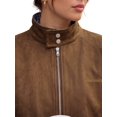 thumbnail image 5 of INSPIRE CHIC Women's Plaid Faux Coat Suede Contrast Color Zip Up Elastic Cuffs Bomber Jacket Large Brown, 5 of 6