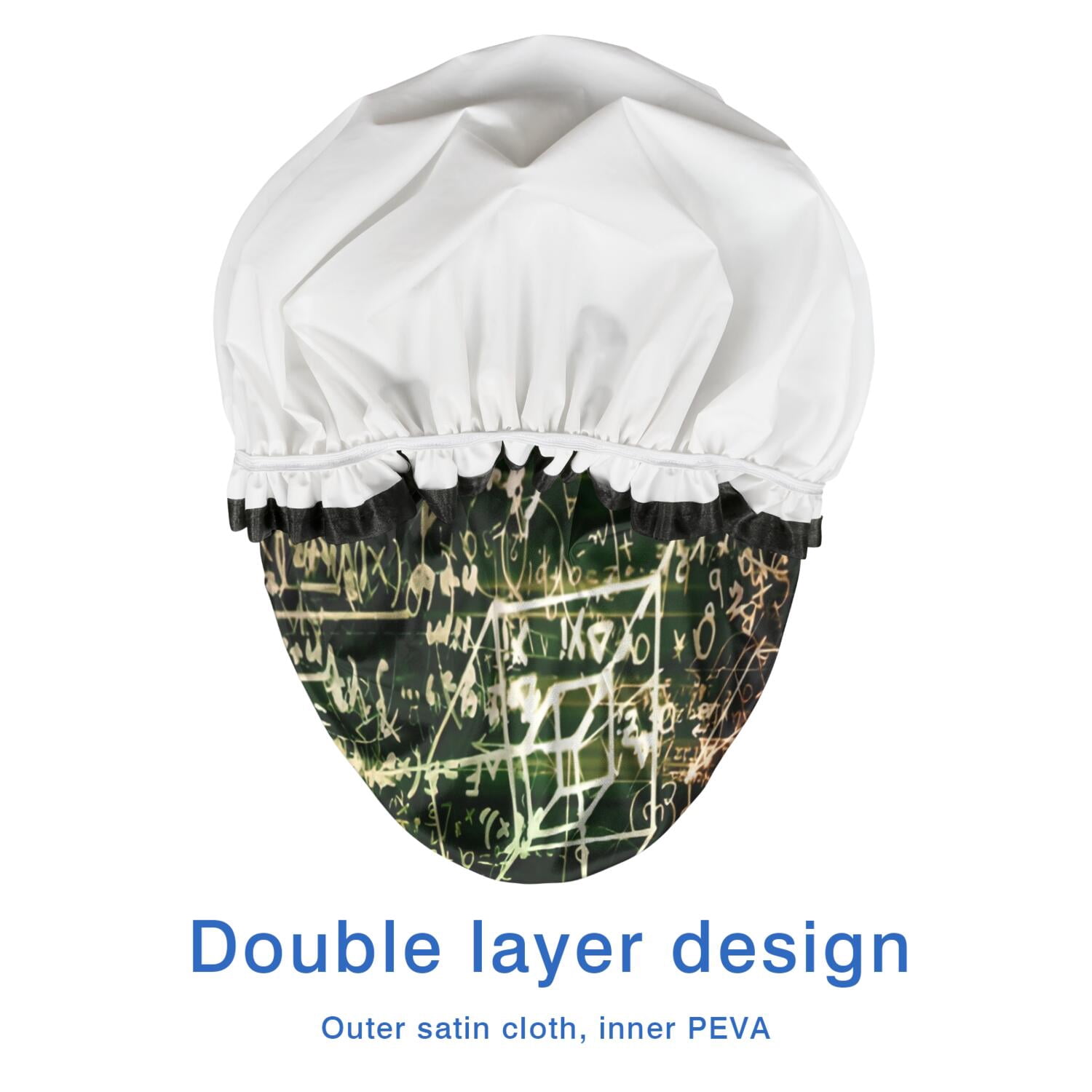 Shower Caps,Math Equations Glowing Formulas Black Pattern Waterproof Shower Cap for Women 4 Pieces,Double Reusable Hair Cover for Shower PEVA Elastic Stretch Hem