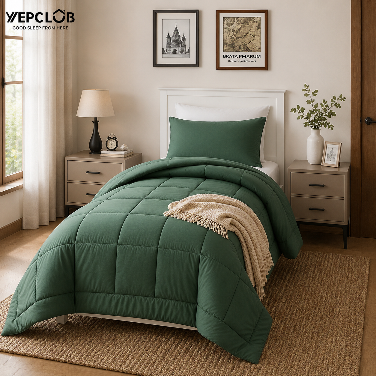 YEPCLUB Twin Comforter Set, 2-Piece, Green Down Alternative