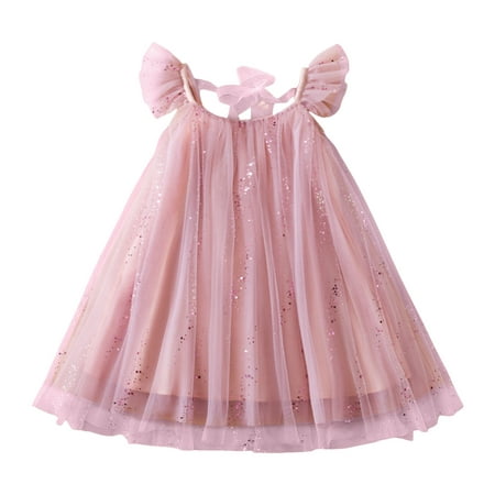 

TAIAOJING Newborn Baby Girl Dress Toddler Summer Flying Sleeve Lace Up Polka Dot Sequin Mesh Princess Dress Fashion Cute Sundress 3-4 Years