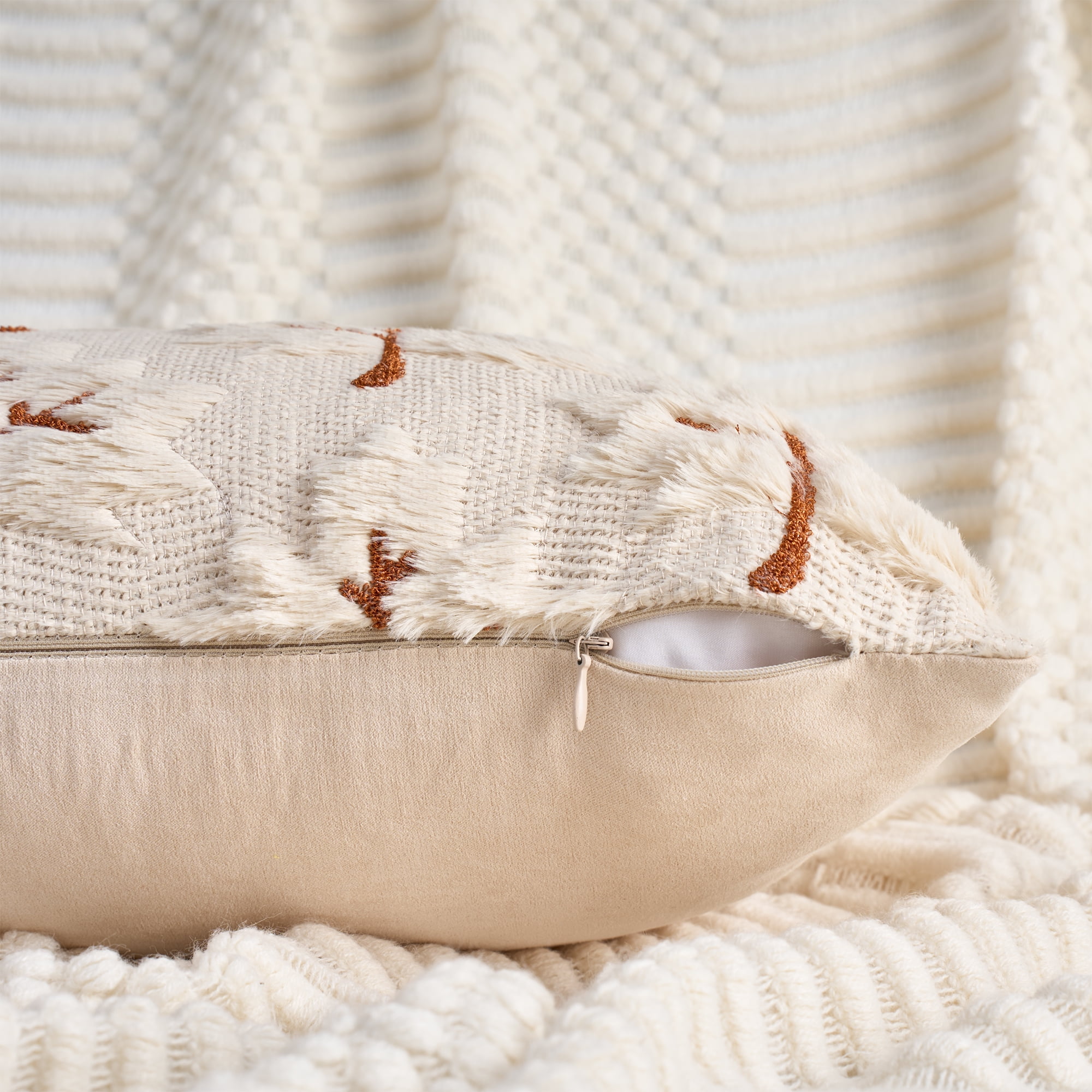 Unique Bargains Maple Leaves Embroidery Throw Pillow Covers Beige 20" x 12"