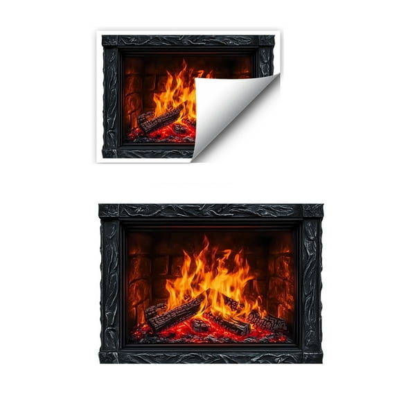 3D Fireplace Wall Sticker, Self-Adhesive Realistic Flame Decal for Indoor Wall, 20.4x14.5", Waterproof & Durable, for Living Room Closet, Christmas/Thanksgiving Day Party Decor