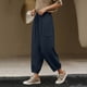 thumbnail image 5 of Pantalones de Lino Mujeres Color Sólido Cintura Elástica Pantalones de Ropa de Trabajo Casual Longitud Del Tobillo Verano, 5 of 8