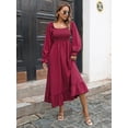 thumbnail image 6 of Uniexcosm Women's Maxi Dress Long Sleeve Ruffled Flowy Pleated Cocktail Party Midi Dress, 6 of 6