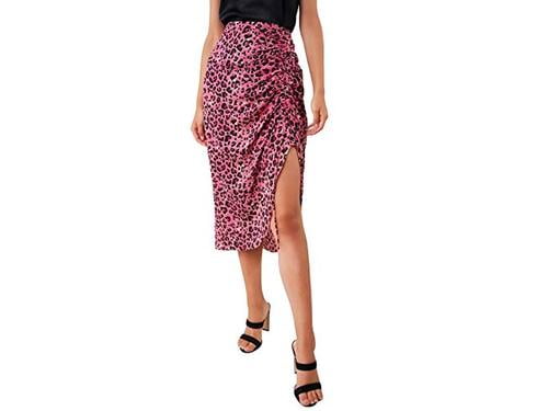 leopard midi skirt pink