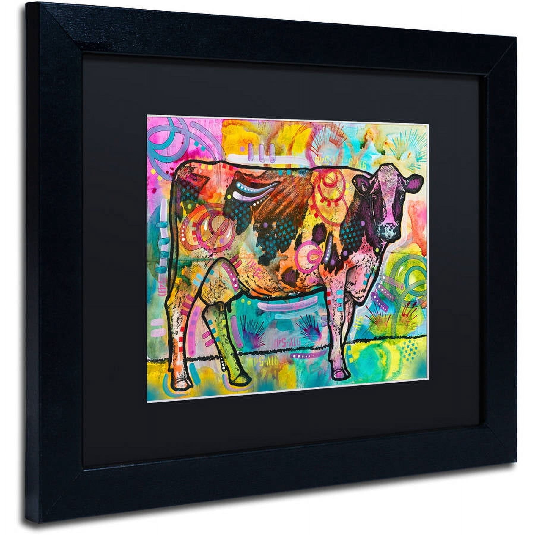 Trademark Fine Art "Cow" Canvas Art by Dean Russo, Black Matte, Black Frame