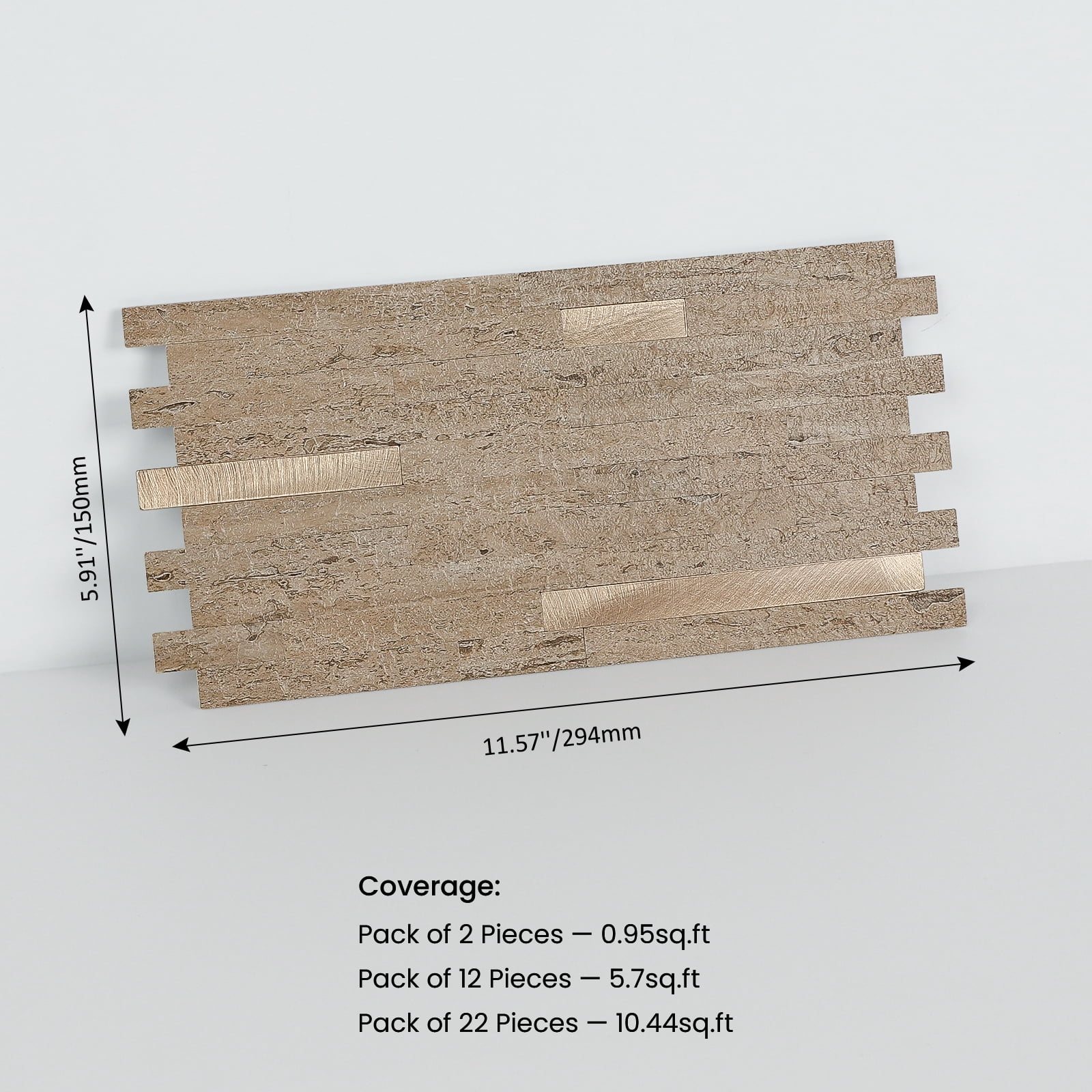 12-Sheet Peel and Stick Backsplash Stone Tile, Self Adhesive Faux Travertine Realistic Stone & Metal Mosaic Wall Tiles for Kitchen Bathroom(5.7 sq.ft)