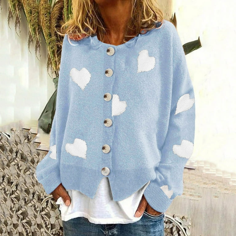 Mnjin Women Heart-shaped Pattern Cardigan Coat Button Down Mnjin Women Heart-shaped Pattern Cardigan Coat Button Down