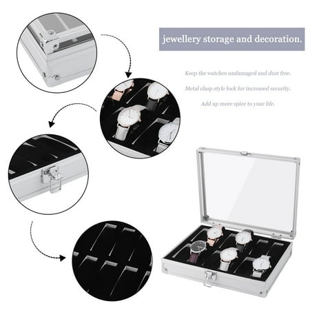 Portable Aluminum 12 Slots Watch Storage Case Container Organizer Watch Holder