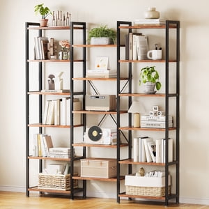 Casacomoda Triple Wide 6-Tier Bookshelf, Rustic Brown