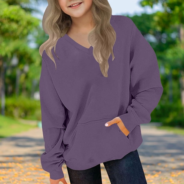Blusas y camisas de manga larga con cuello redondo para niños y niñas, sudaderas casuales de manga larga, lindas sudaderas de gran tamaño con bolsillo de polar, chaquetas para niñas