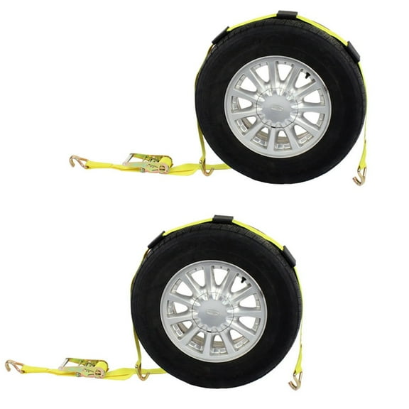 Wheel Strap with Wire Hooks & Adjustable Rubber Blocks & Ratchet
