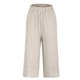 thumbnail image 6 of Edvintorg Women's Loose Cotton and Linen Pants Streetwear 90S Vintage Solid Color Elastic Waist Versatile Straight Tube Casual Wide Leg Pants with Pockets Beige L, 6 of 7