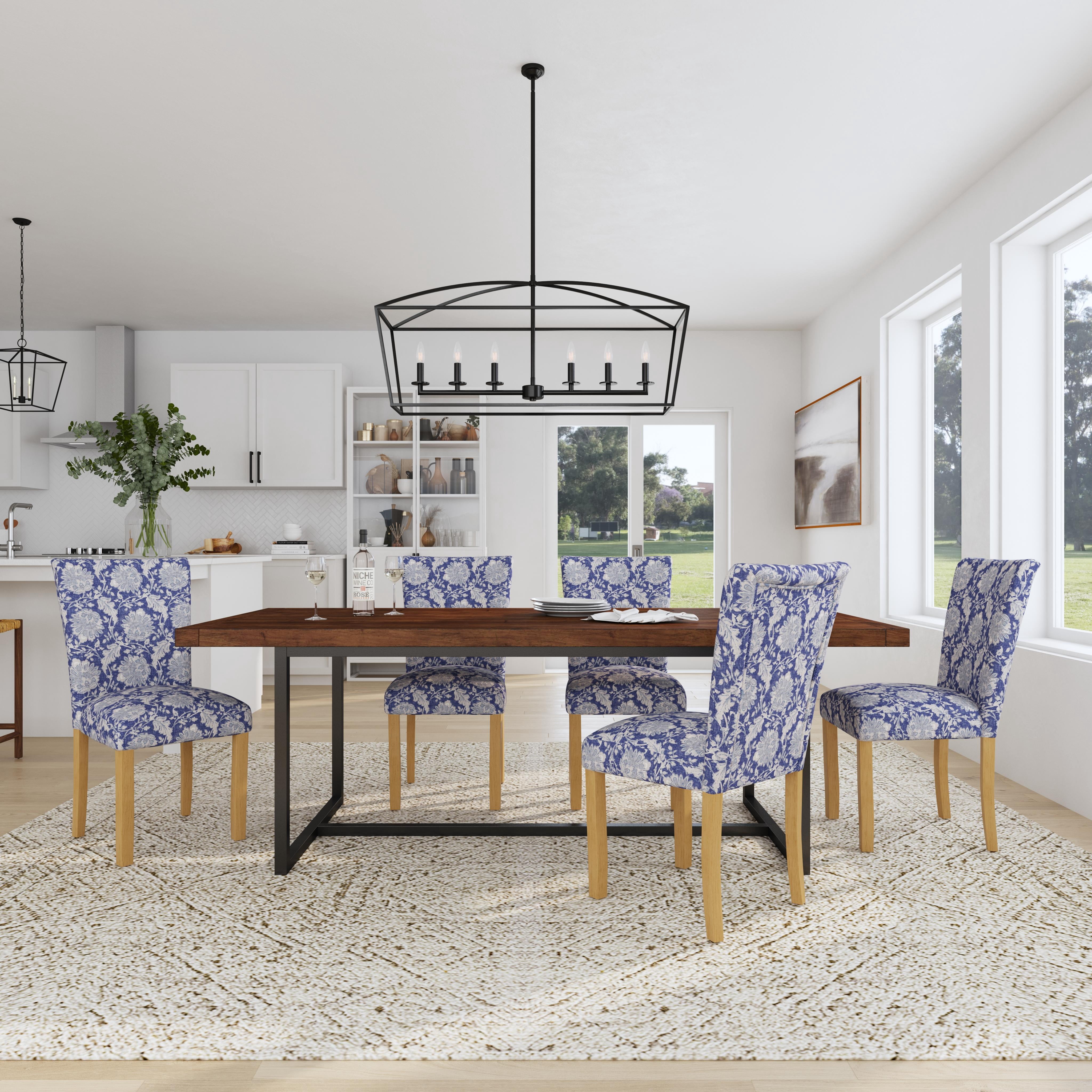 HomePop Classic Parsons Dining Chair, Set of 2, Denim Jacobean Print