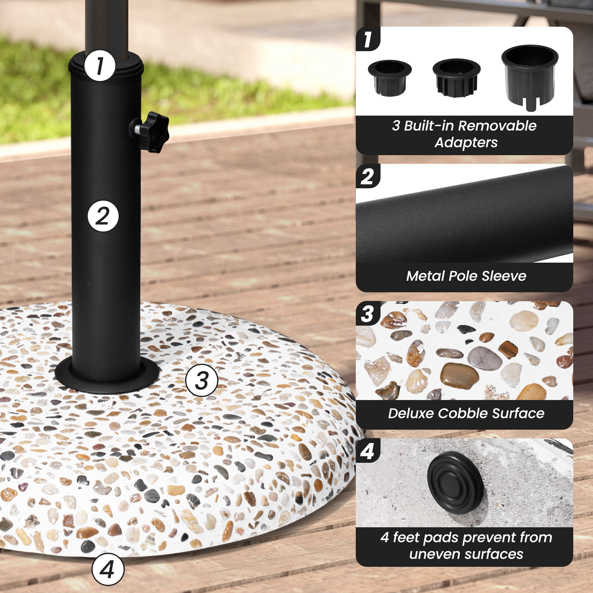 Crestlive Products Patio Umbrella Base, 45 lbs Round Cobblestone Concrete Umbrella Stand