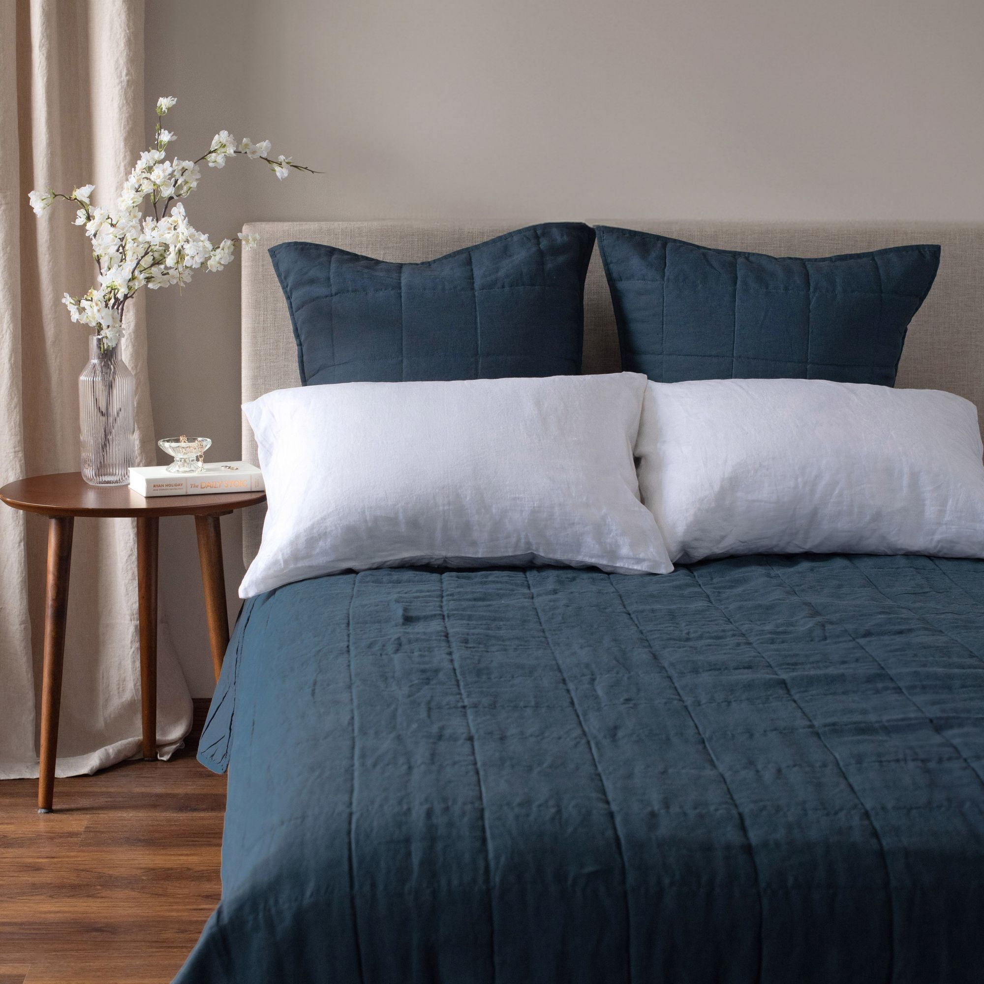 French Linen Box Stitch Quilt - Full/Queen - Baltic | BOKSER HOME
