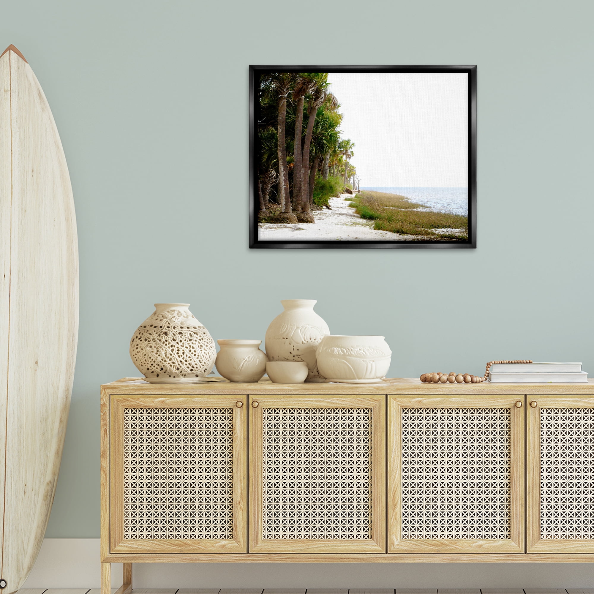 Stupell Industries Palm Beach Path Landscape Photography Black Floater Framed Canvas Art Print Wall Art, 31 x 25
