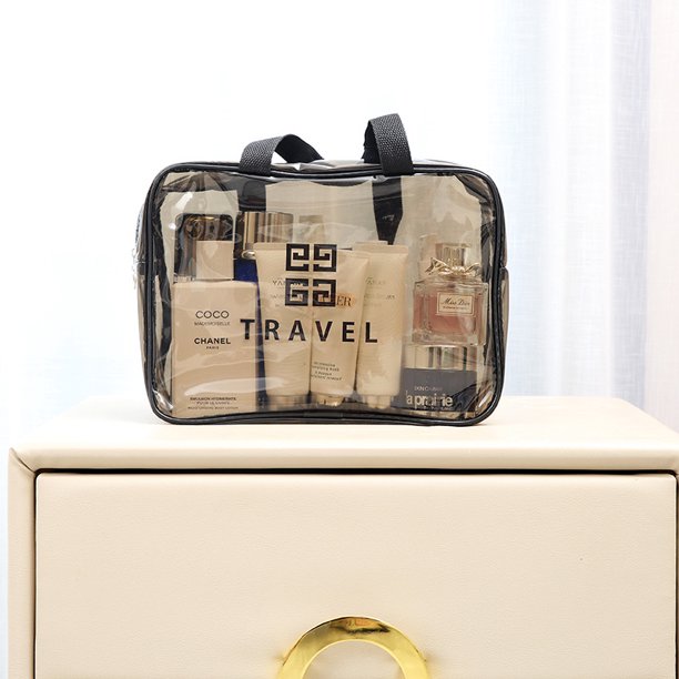 Bolsa de cosméticos transparente de PVC para almacenamiento, impermeable, portátil, para artículos de tocador y cosméticos