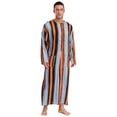 thumbnail image 3 of Mufeng Men's Thobe Muslim Loose Fit Stripe Robe Islamic Robe Multicolor Arabic Thobe with Pocket Blue 4XL, 3 of 6