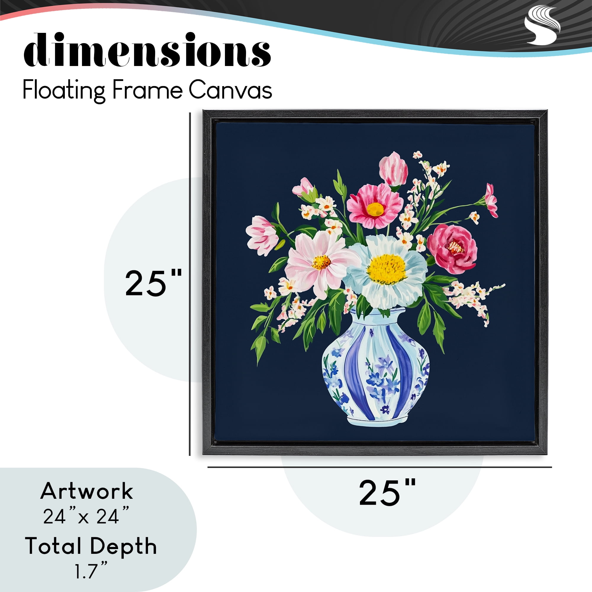Spring Chinoiserie Vase Black Framed Floater Canvas Wall Art, design by Yen